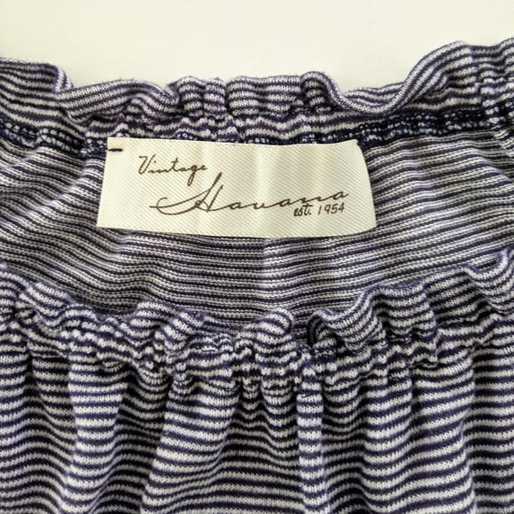 🌼 Vintage Havana Navy Stripe Ruffled Off the Shoulder Top S - Picture 4 of 6
